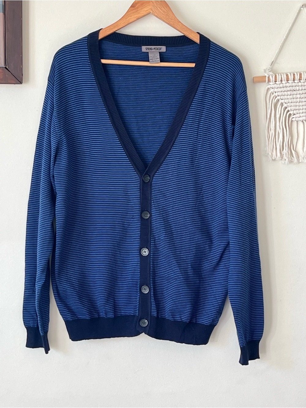 Spring + Mercer Navy & Royal Blue Striped Cardigan- Large PTP 23 inch